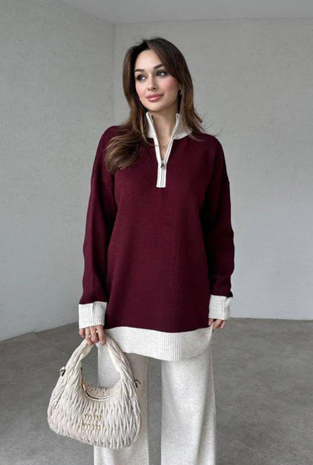 HALF ZIPPER-TWO TONE SET