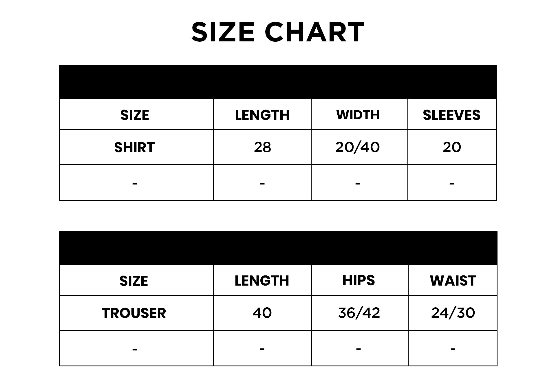 Size chart for ALEYN