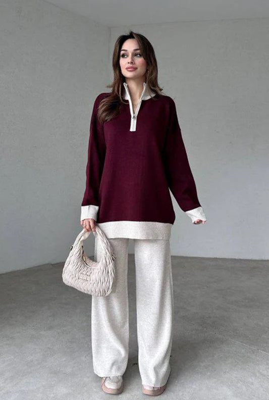 HALF ZIPPER-TWO TONE SET