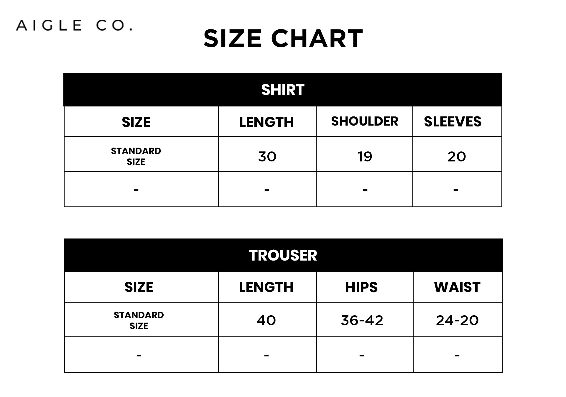 Size chart for SCARF COAT SET